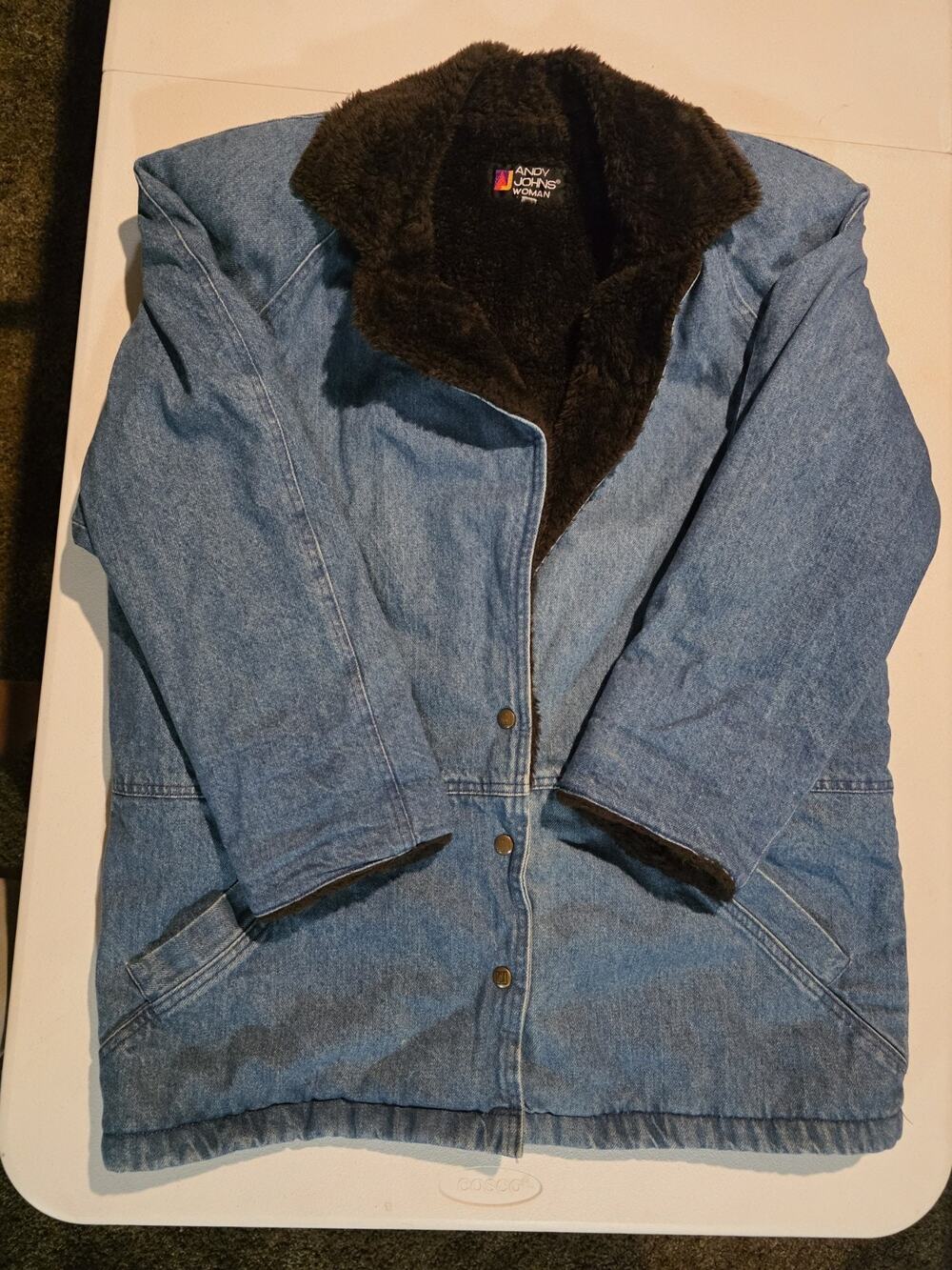 VTG Andy Johns Woman 1X XL Denim Jean Jacket Faux Fur Lined Western